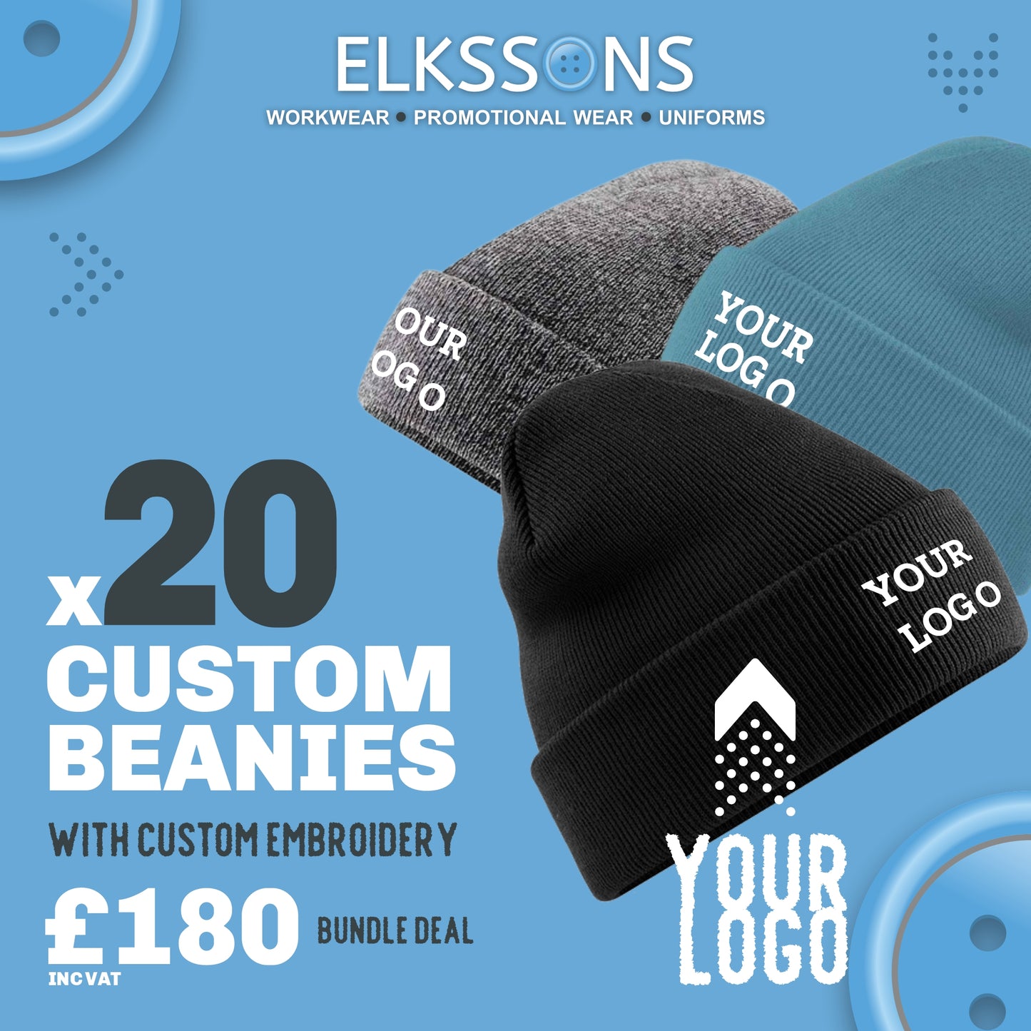 20x Cuffed Embroidered Beanie Bundle Deal