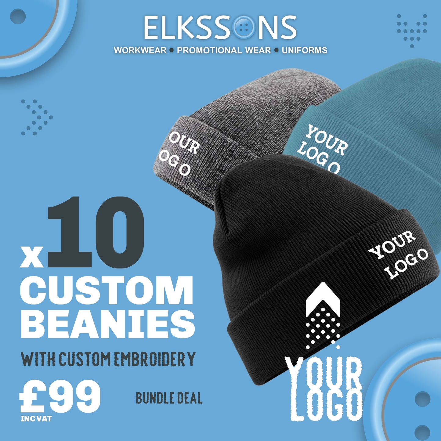 10x Cuffed Embroidered Beanie Bundle Deal