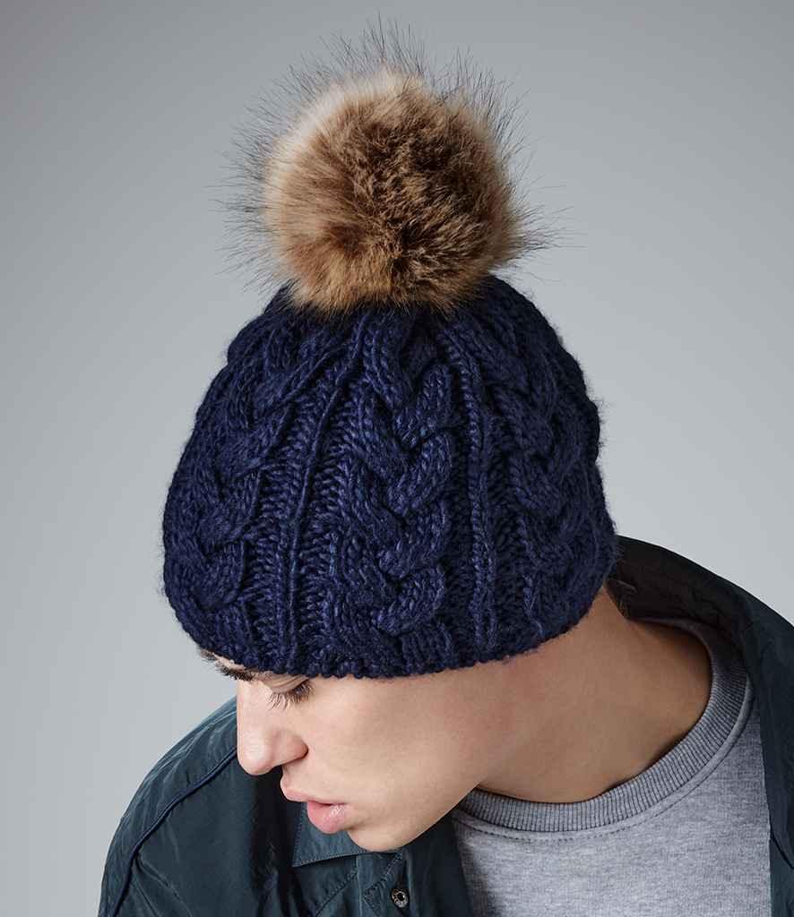 Beechfield Fur Pop Pom Cable Beanie