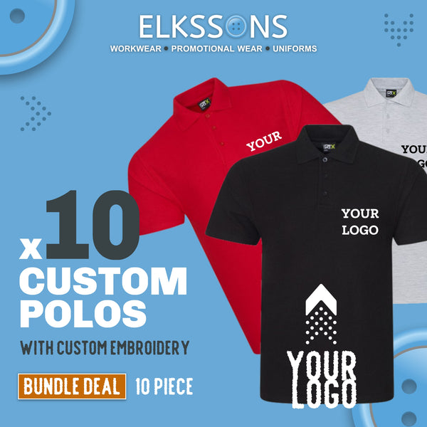 10 x Embroidered Logo Polo Shirts | Custom Workwear Bundle | Free Setup & Delivery