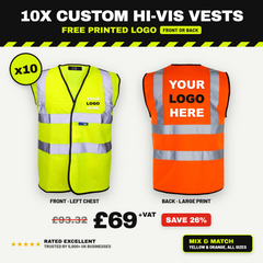High Visibility Vests (Hi-Vis) Bundle – 10 Pack, Free Logo Included