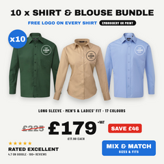 10 x Embroidered Long Sleeve Work Shirts & Blouses with Logo | Men's & Ladies'