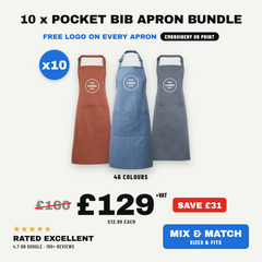 10 x Branded Bib Aprons with Your Logo | Pocket & Adjustable Neck | Embroidered or Printed