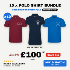 10 x Branded Polo Shirts with Your Logo | Embroidered or Printed | Men's & Ladies'