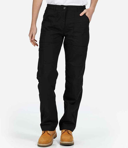 Ladies flat front poly cotton cargo work pants in black